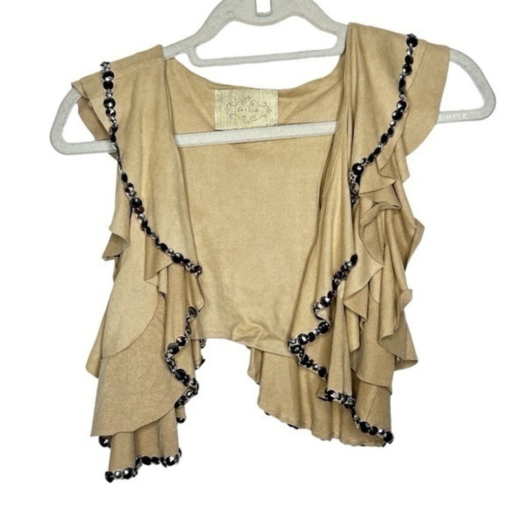 Fethie Ruffle Sequin Vest Brown Tan Size XS